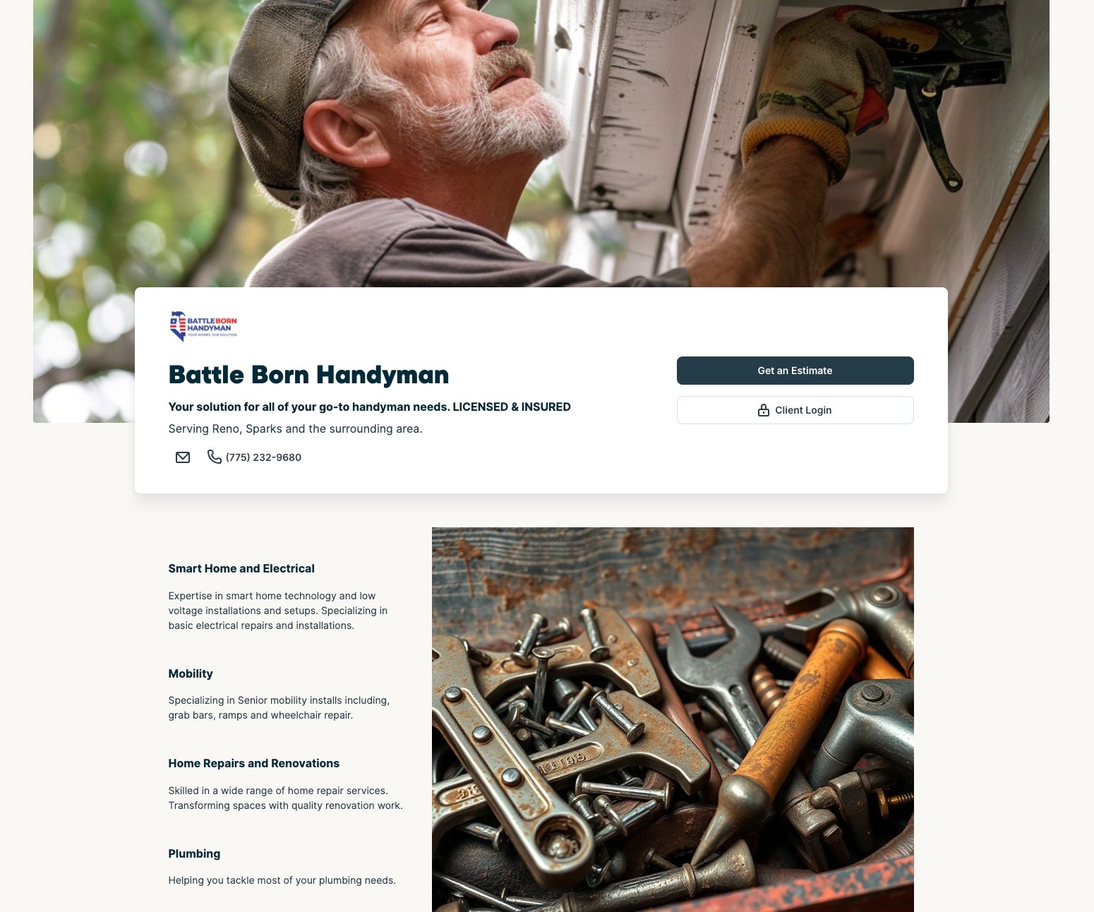 image of Battle Born Handyman's website made with Jobber
